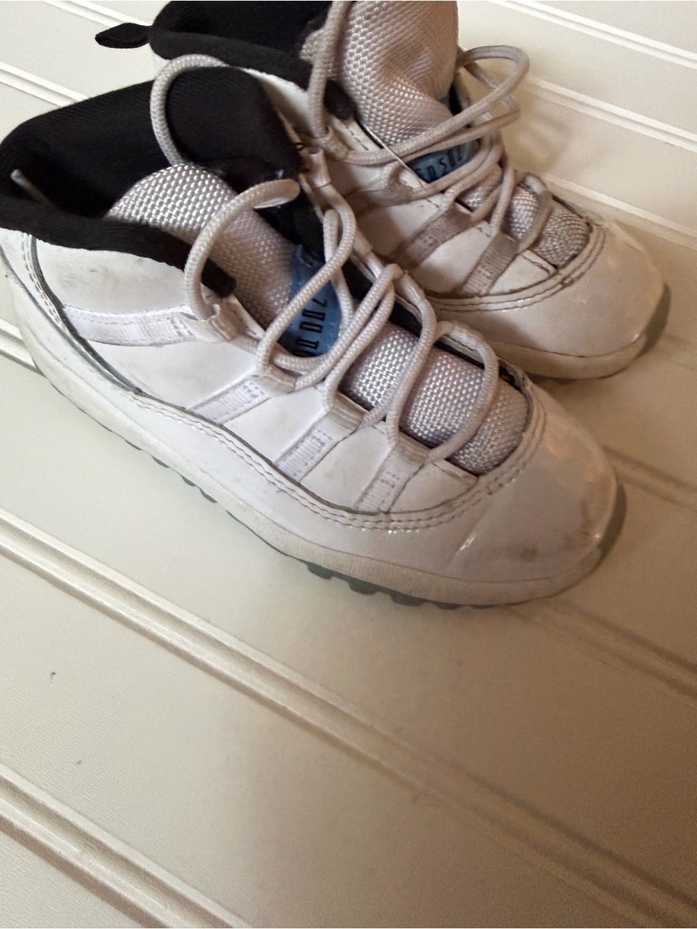 Jordan Kids White and Grey High-Top Sneakers - Picture 2 of 6